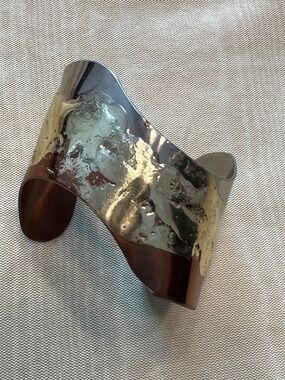 Allen Jacobsen 1987 Modernist Brutalist  Silver Copper Brass Wide Cuff Bracelet
